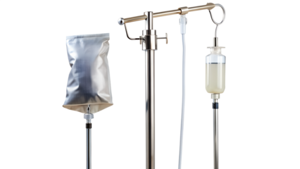 Iv drip isolated on transparent background, a medical device used for intravenous therapy to deliver fluids and medication directly into the bloodstream