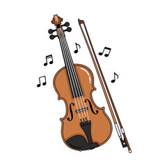 Fototapeta premium Elegant violin with bow and musical notes, representing classical music, arts, culture, and the beauty of sound, ideal for music education and performances