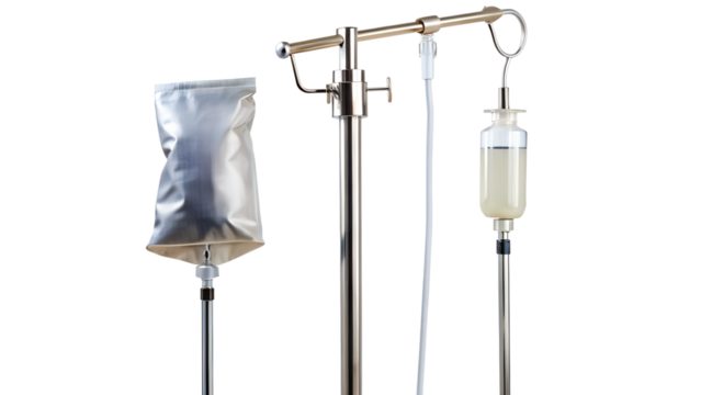 Iv drip isolated on transparent background, a medical device used for intravenous therapy to deliver fluids and medication directly into the bloodstream