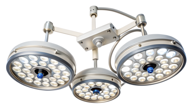 Surgical light isolated on transparent background operating room lamp with multiple reflectors for illumination during medical procedures and surgeries