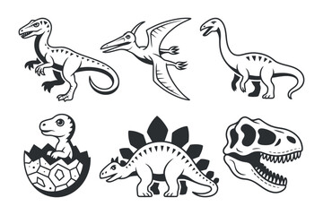 Collection Dinosaurs Vector Graphic Drawing Sketch Art Isolated Design Elements