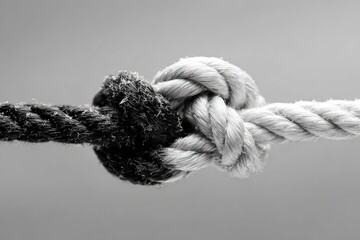Two intertwined ropes in a knot, black and white