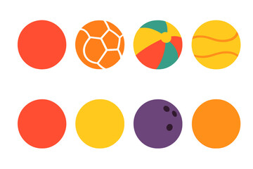 Fototapeta premium Vibrant Recreational Balls. Recreational balls in modern flat vector : dodgeball, handball, kickball, beach ball, polo ball, lacrosse ball, bowling