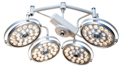 Overhead surgical light isolated on transparent background, a crucial tool in modern operating rooms for optimal visibility during medical procedures