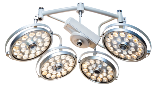 Overhead surgical light isolated on transparent background, a crucial tool in modern operating rooms for optimal visibility during medical procedures