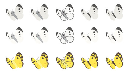 かわいいモンシロチョウとモンキチョウのイラスト素材セット