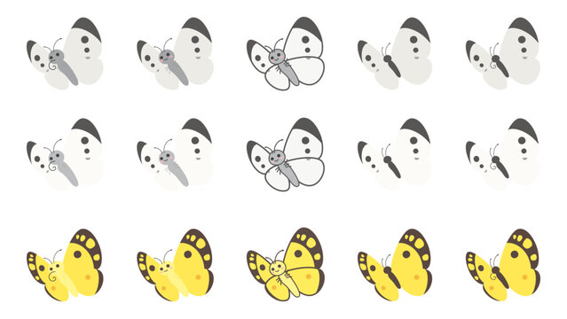 かわいいモンシロチョウとモンキチョウのイラスト素材セット