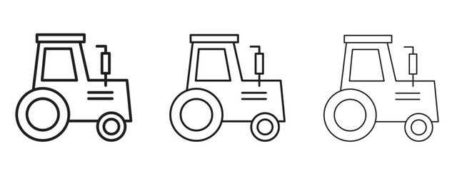 Tractor icons in thin line symbols with editable strokes