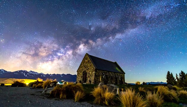 Night sky over a church - Powered by Adobe