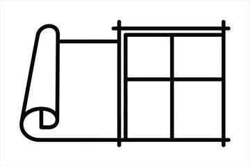 Vector art of a roll of wallpaper next to a window, the image represents interior design, renovation, and home improvement in a simple, graphic style