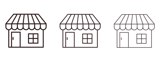 Shop icons in thin line symbols with editable strokes