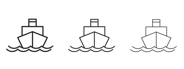 Ship icons in thin line symbols with editable strokes