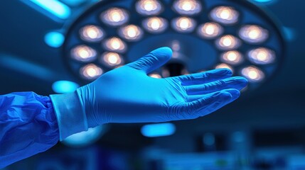 Surgical glove under a bright operating room light