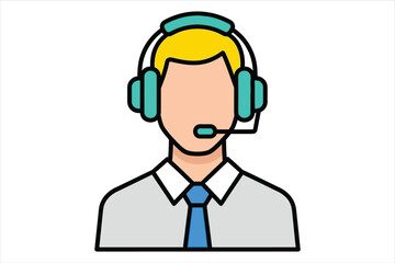 Illustration of a customer service representative with a headset, , providing support and assistance, suitable for use in call center or help desk contexts