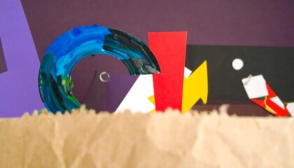 Abstract collage of colored shapes and textures