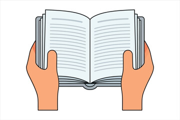 Illustration of hands holding an open book with blank pages, , perfect for educational materials, reading promotions, or library graphics