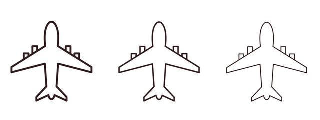 Plane icons in thin line symbols with editable strokes