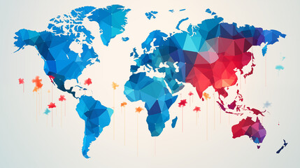 Navigate global strategy with this vibrant, modern geometric world map, ideal for presentations, reports, or educational materials detailing worldwide expansion