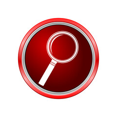 Red button search icon isolated on transparent background