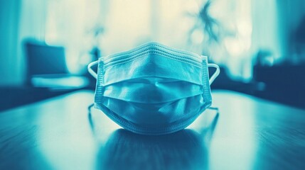 Surgical mask on a wood table