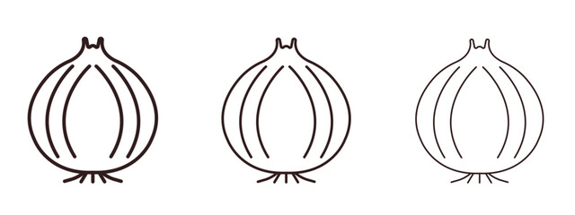 Onion icons in thin line symbols with editable strokes