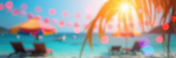 Abstract summer holiday background with blurred lights and vibrant bokeh effect, perfect for travel or vacation themed designs, focus, shiny