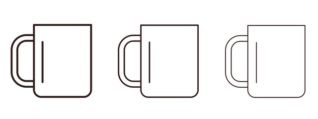 Mug icons in thin line symbols with editable strokes