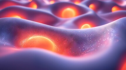 Surreal abstract landscape with glowing orbs and flowing surface