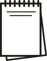 Simple line art notebook icon with spiral binding and lined paper for notes