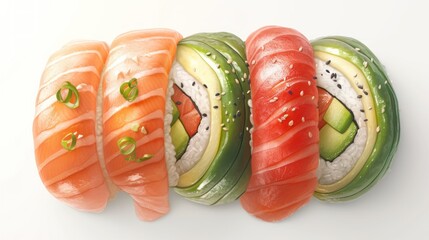 Sushi roll. Fresh Japanese cuisine with avocado, salmon, and rice