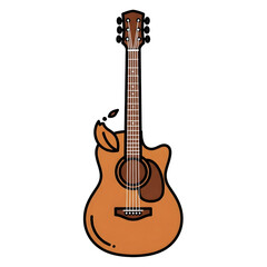 Obraz premium Acoustic guitar with a leaf design element on its body, presented in a flat illustration style.