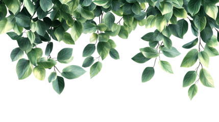 Green Leaves Hanging Branch Isolated on Transparent Background Natural Foliage Beauty Evergreen Decorative Plant