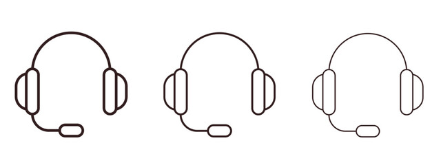 Headset icons in thin line symbols with editable strokes