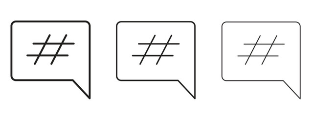 Hashtag icons in thin line symbols with editable strokes