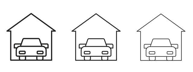 Garage car icons in thin line symbols with editable strokes