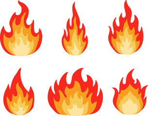Set of Fire Flames - Red and Yellow Burning Flame Vector Illustration
