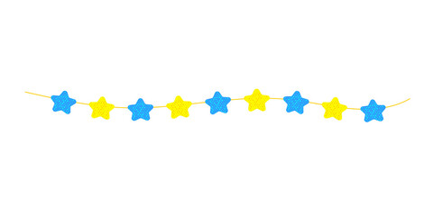 Festive vertical garland made of cute blue and yellow decorative stars © siaminka
