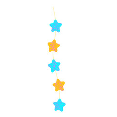 Festive vertical garland made of cute blue and yellow decorative stars.
