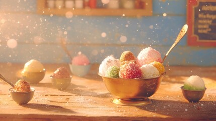 Sweet treats are arranged on wooden tabletop