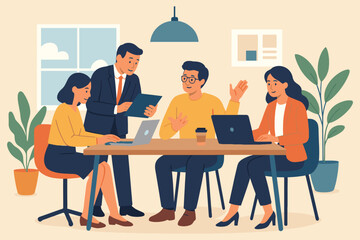 Diverse team of professionals collaborating around a table in a modern office setting