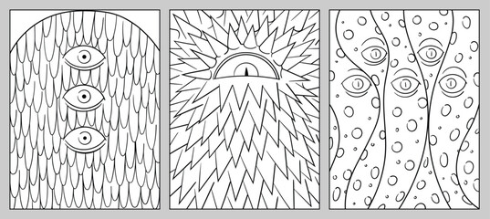 Creepy mutant creature. Monster face. Halloween horror coloring page