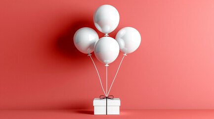 red gift box with balloons on the floor