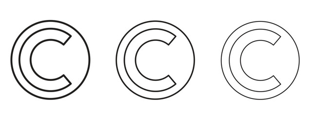Copyright icons in thin line symbols with editable strokes