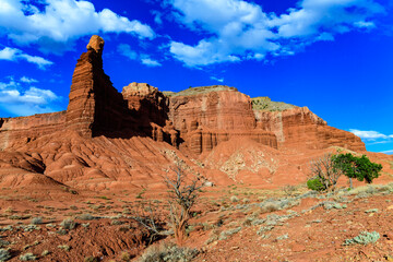 Layered geological formations of red rocks in Canyonlands National Park is in Utah near Moab