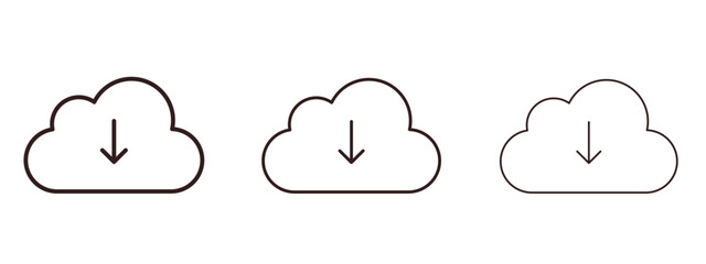 Cloud download icons in thin line symbols with editable strokes