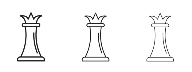 Chess icons in thin line symbols with editable strokes