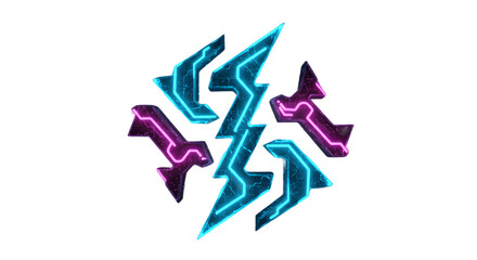 Neon Cyberpunk Lightning Bolts, Abstract Futuristic Design png clear alpha channel cutout isolated on transparent background
