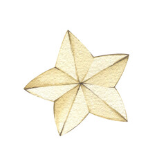 Fototapeta premium Watercolor golden star. Hand-drawn illustration of a golden star, a single element. Christmas element, cute pastel decor.