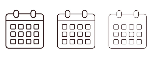 Calendar icons in thin line symbols with editable strokes