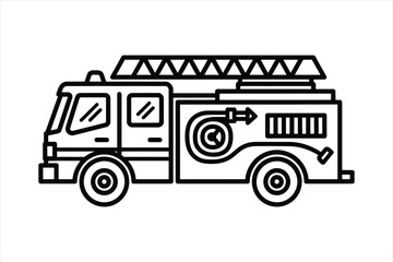 Vector art of fire truck line art a simple illustration of a fire engine with a ladder, hose, and other equipment, perfect for coloring books or educational materials